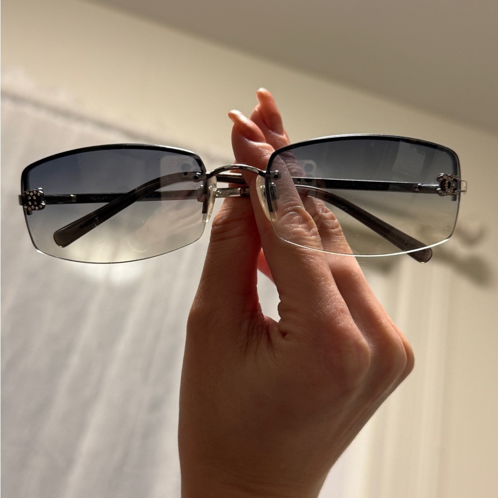 RARE authentic Y2K era vintage Chanel sunglasses with blue tinted lens